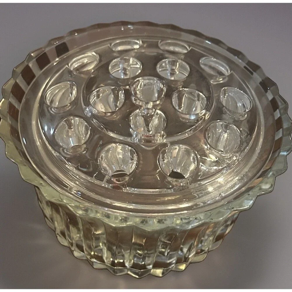 Vintage 1986 FTDA Clear Ribbed Glass Bowl Vase w 5